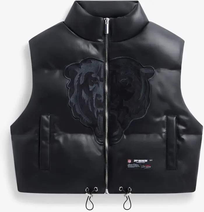 Women's  Black Chicago Bears Faux Leather Cropped Puffer Vest | Nordstrom