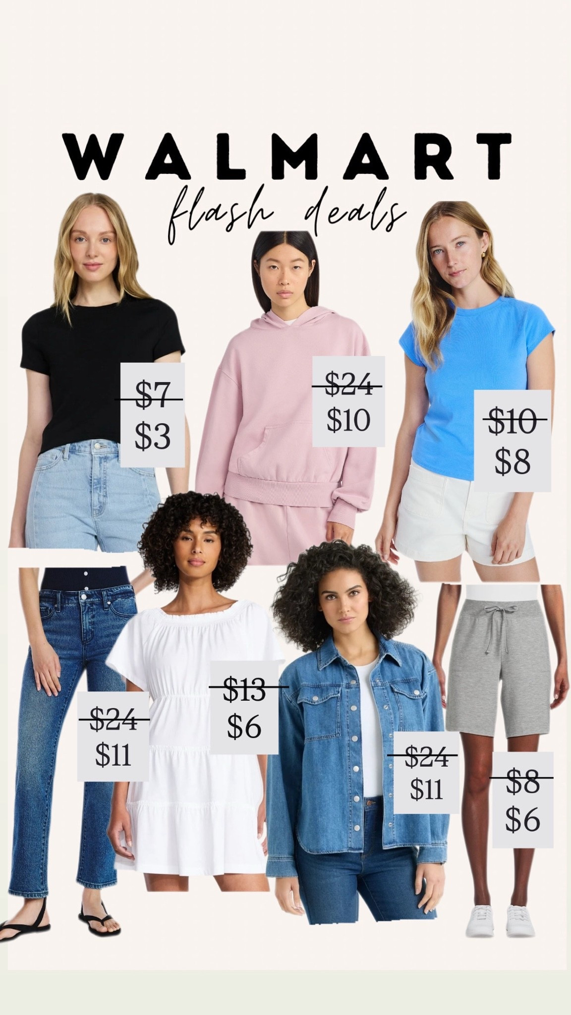 Walmart flash deals are so good right now 👀 From $3 tees and $6 dresses to $11 denim and $10 matching sets, these are the clearance finds worth grabbing before they’re gone. Affordable basics, everyday denim, comfy loungewear, and summer staples all at prices that are hard to beat. ✨🛒💙

#LTKdayinmylife #LTKmomlife #LTKstorytime