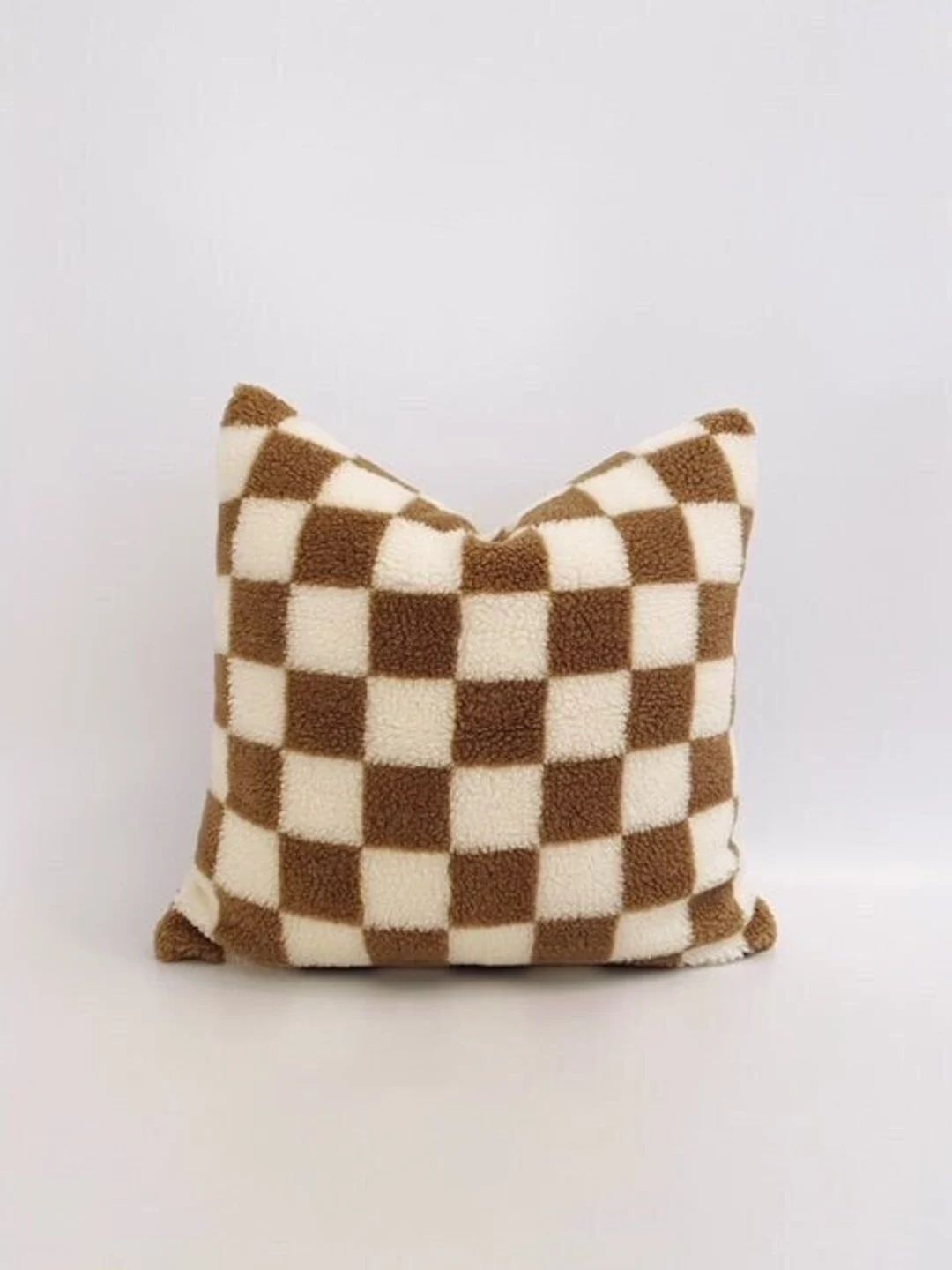 Plush Checkerboard Pillow Cover  Neutral Check Pillow Cover  - Etsy | Etsy (US)