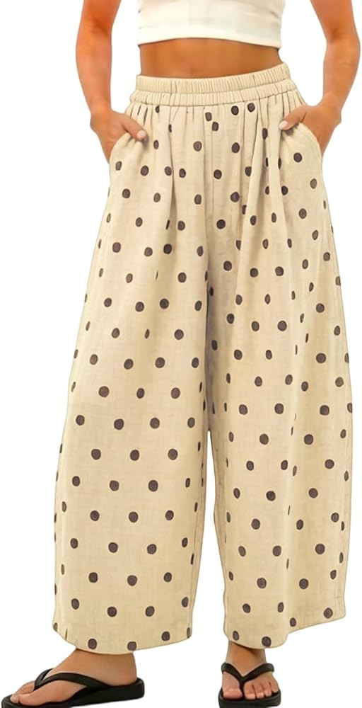 Womens Polka Dot Pants Wide Leg High Waist Summer Boho Palazzos | Amazon (US)