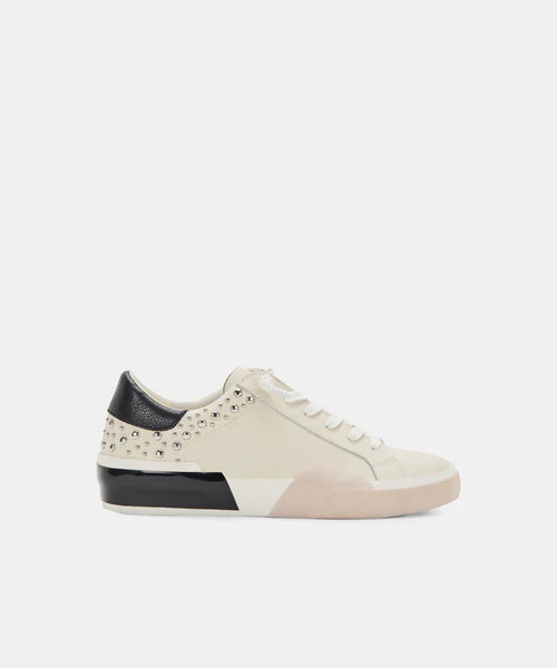 ZINA STUD SNEAKERS IN WHITE BLACK LEATHER | DolceVita.com