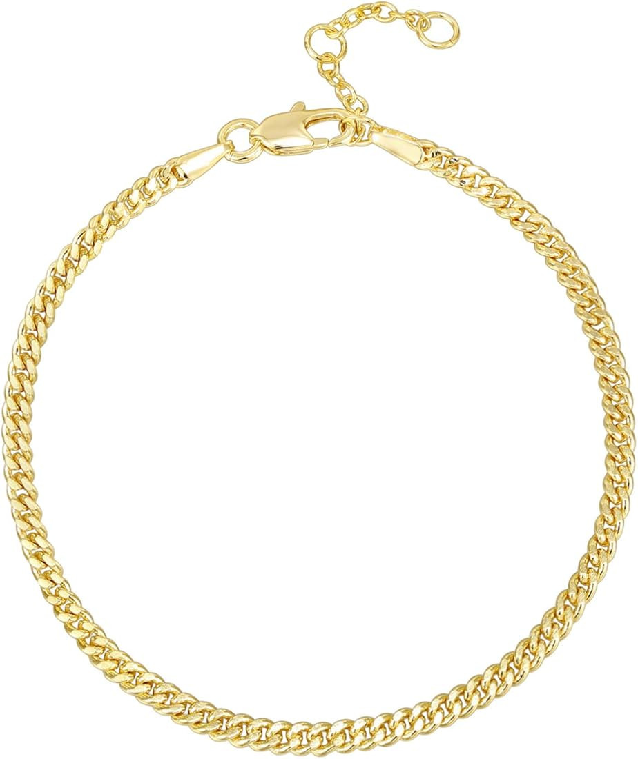 PAVOI 14K Gold Plated Paperclip/Curb/Figaro Chain Adjustable Bracelet for Women | Amazon (US)