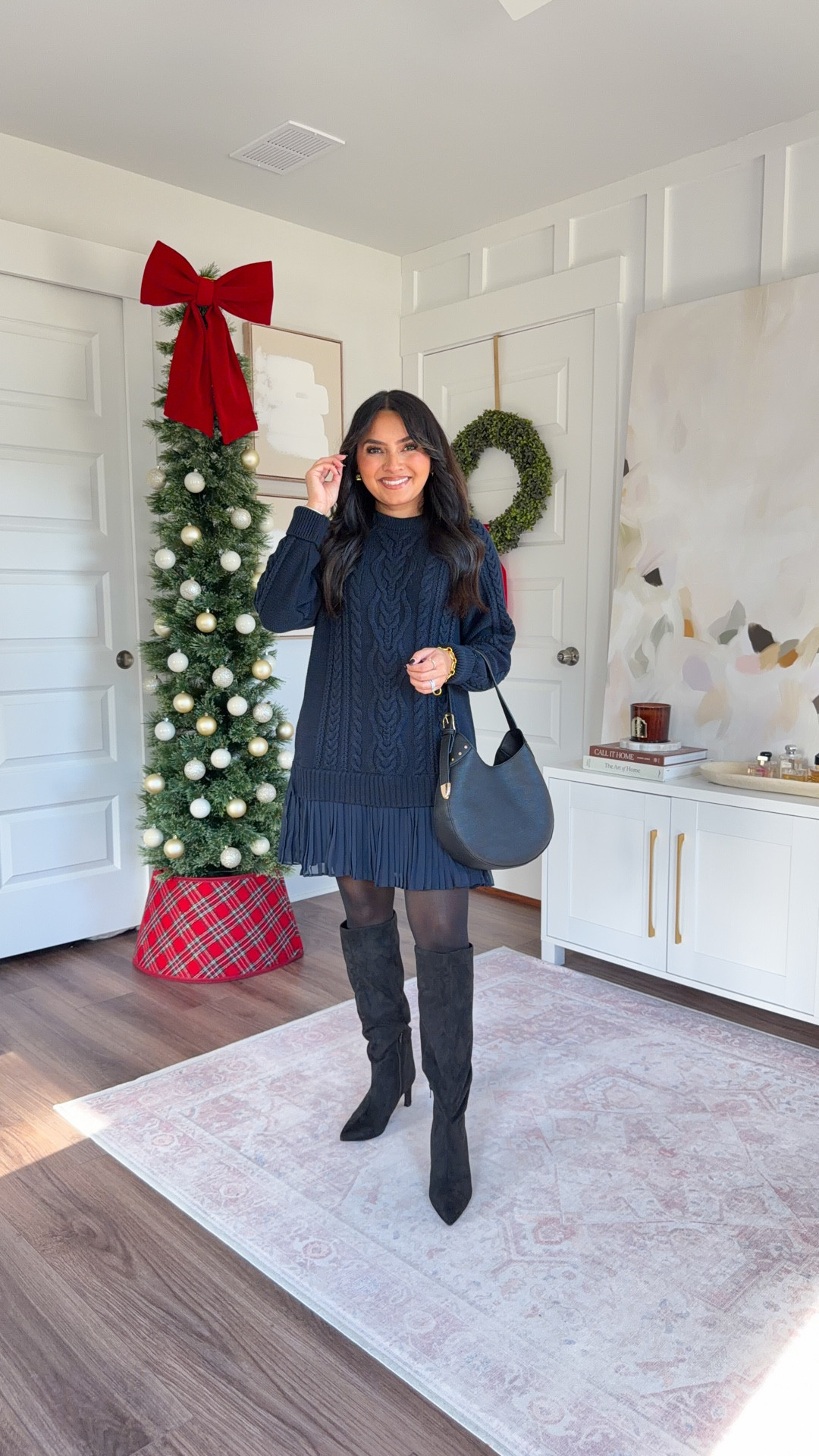 Navy sweater dress size xs petite TTS
Black tights size small TTS
Black boots size 5.5 TTS




#LTKPetite #LTKootd