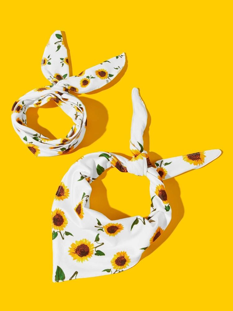 PETSIN 1pc Sunflower Print Dog Bib & 1pc Headband | SHEIN