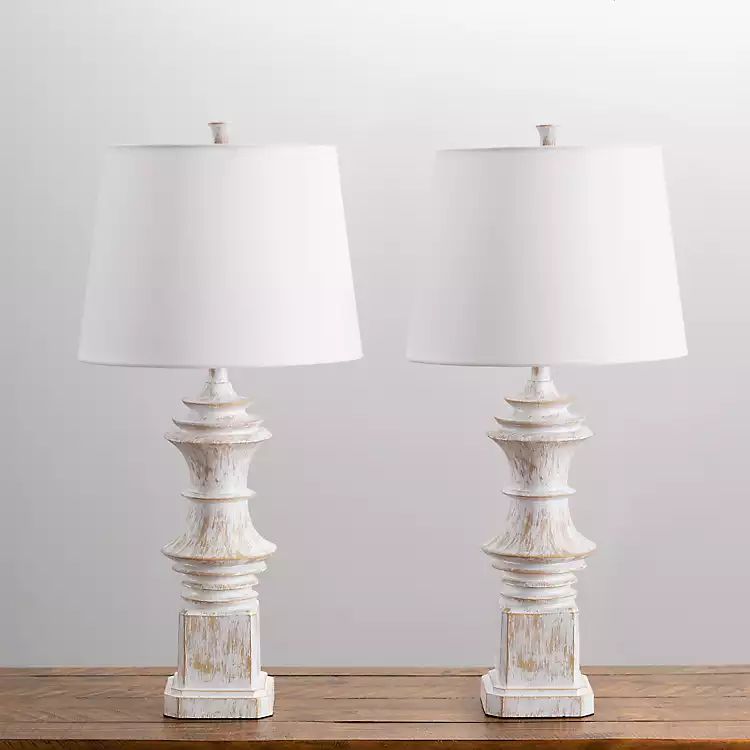 Distressed Cream Carved Table Lamps, Set of 2 | Kirkland's Home