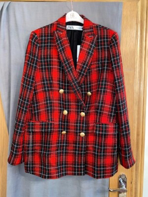 BNWT ZARA RED BLACK CHECKED TARTAN DOUBLE BREASTED JACKET BLAZER SIZE MEDIUM M  | eBay | eBay US
