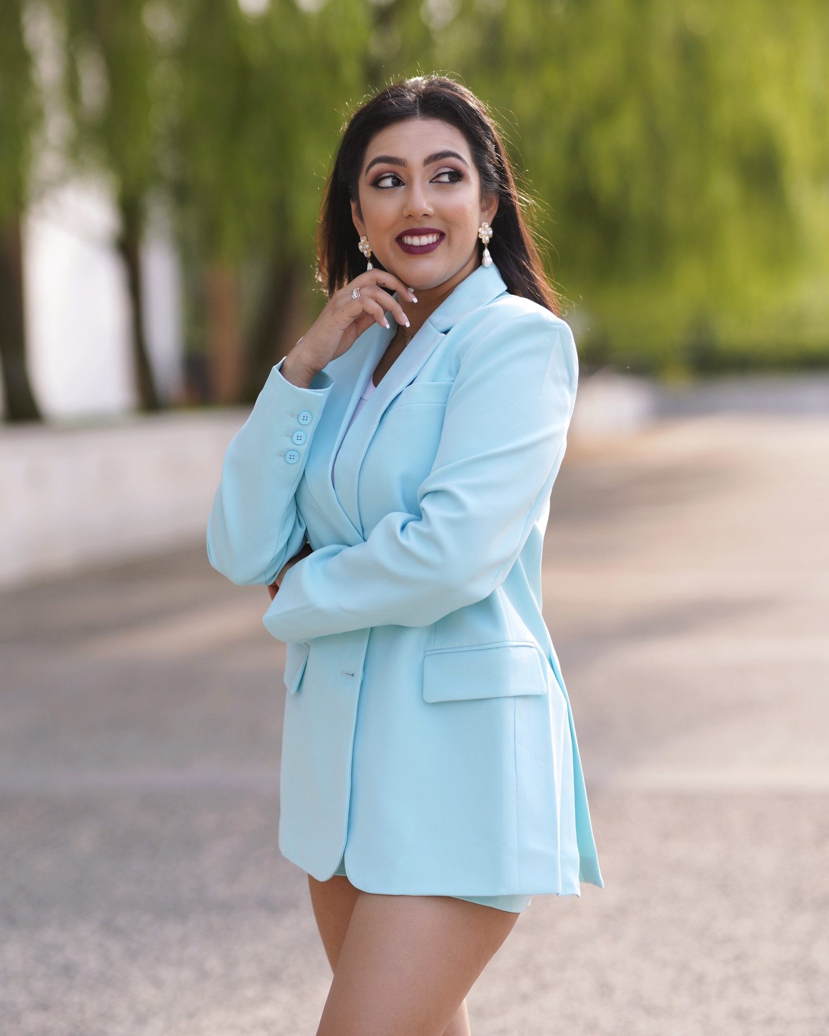 Blazer set professional classy business modern entrepreneur sky blue meeting workwear

#LTKworkwear