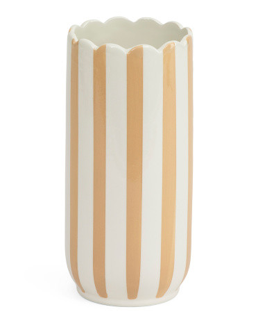 4in X 8.5in Striped Scalloped Ceramic Vase | TJ Maxx