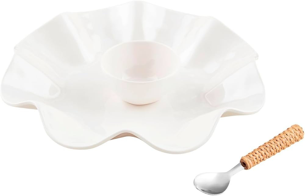 Mud Pie 2 1/2" x 13" dia | spoon 5 1/2" Ruffled Melamine Chip Dip, White | Amazon (US)