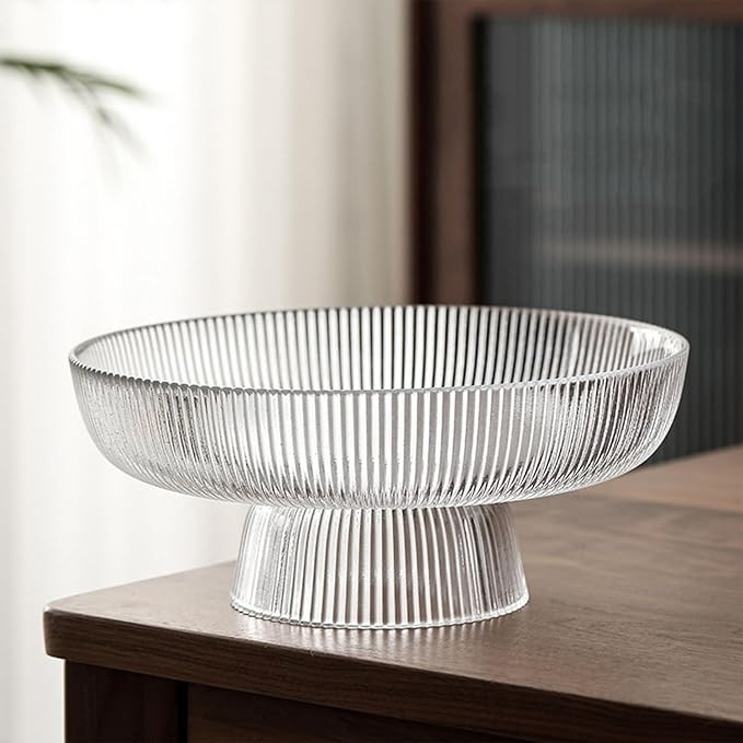Glass Fruit Bowl,Large Decorative Glass Bowl,Decorative Pedestal Bowl for Table Décor,Fruit Bowl... | Amazon (US)