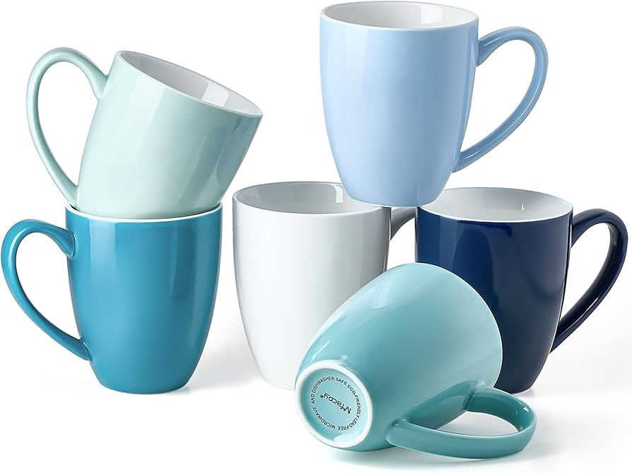 Porcelain Coffee Mugs Set of 6, 13 Ounce Coffee Cups with Handle, Ceramic Tea Mugs for Latte, Hot... | Amazon (US)