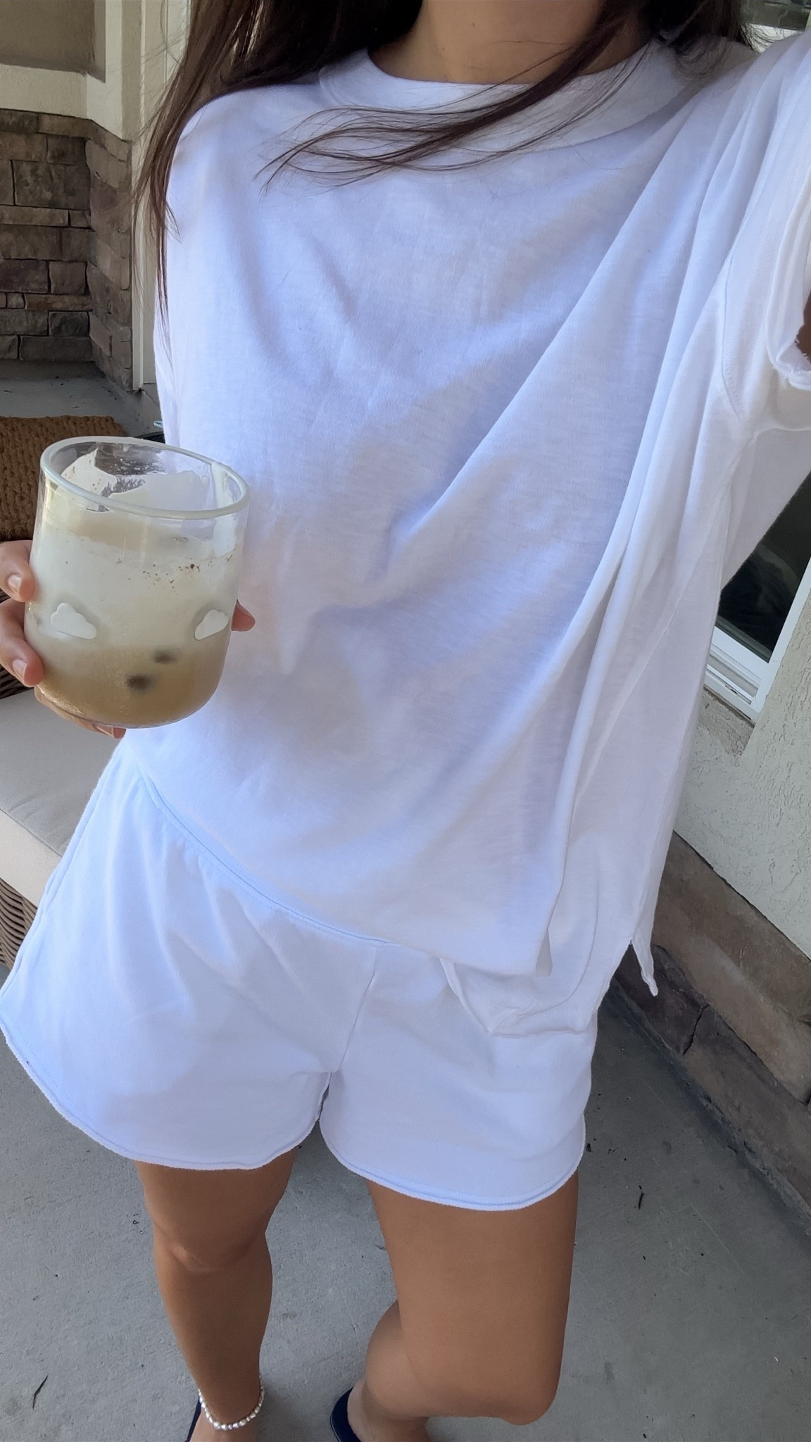 Cozy wfh ☁️ wearing medium tee and small shorts!

#LTKmorningroutine #LTKootd