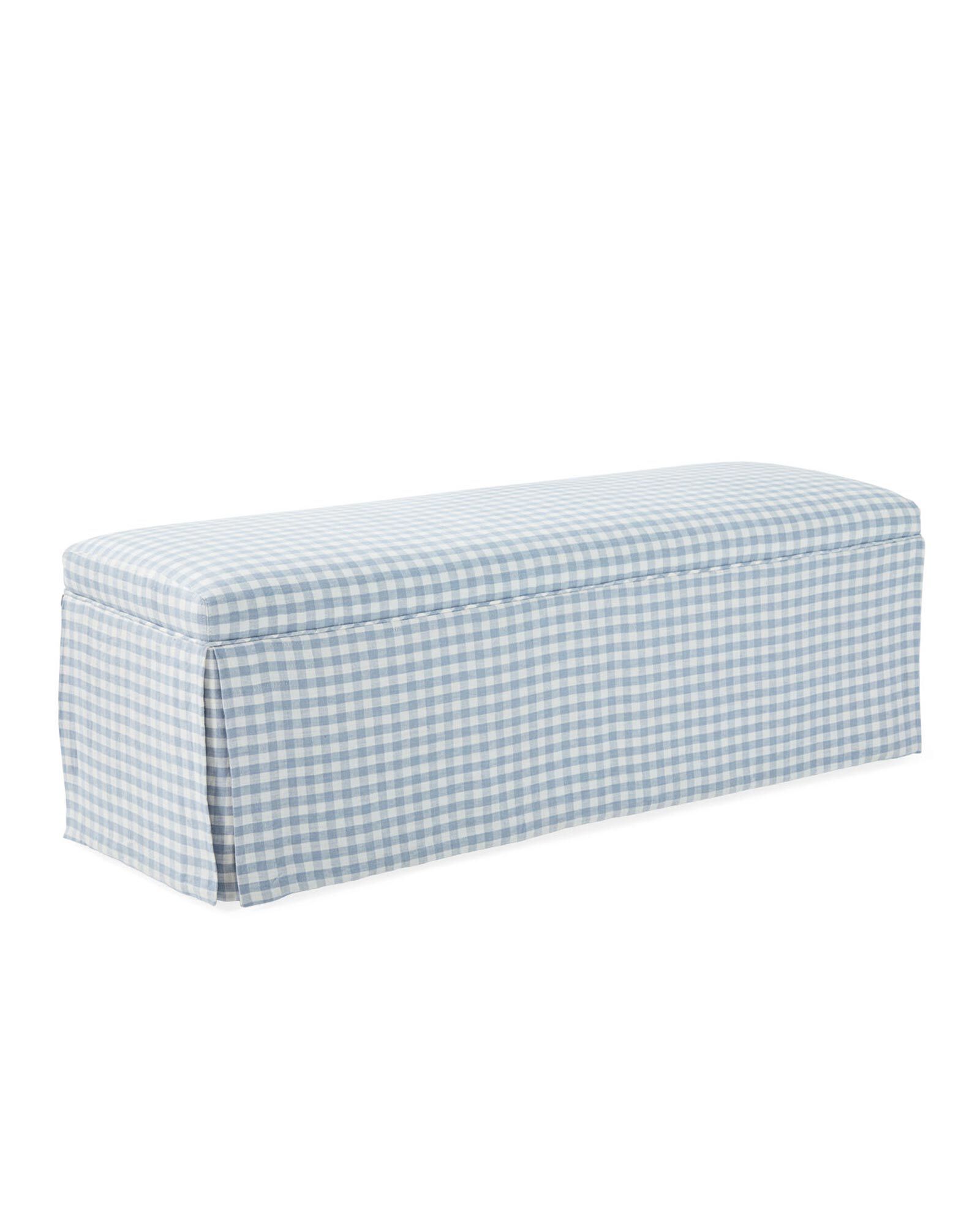 Harrison Skirted Bench - Coastal Blue Petite Gingham Linen | Serena and Lily