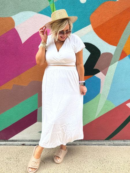 White amazon 2 piece summer outfit. 
Size large, need an XL

shoes apricot lane save 20% code WANDA 

#LTKFind #LTKshoecrush #LTKSeasonal