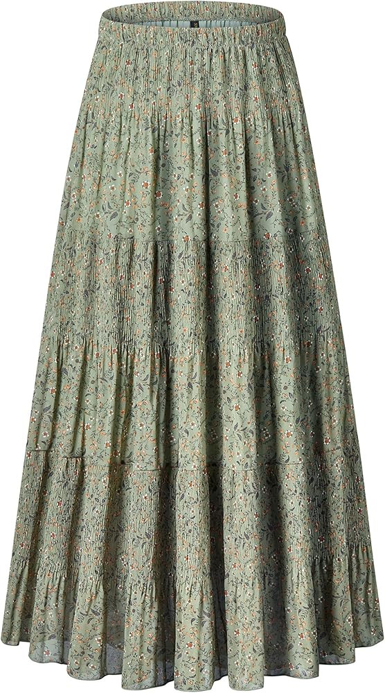 NASHALYLY Women's Chiffon Elastic High Waist Pleated A-Line Flared Maxi Skirts(Green Floral B,M) ... | Amazon (US)