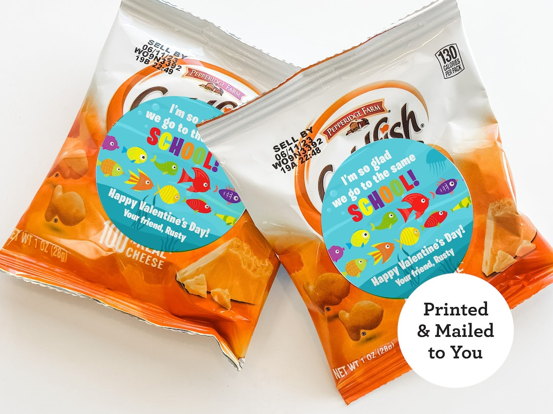 Classroom Valentine Sticker Preschool Valentine Sticker Fish Cracker Valentine Sticker Goldfish V... | Etsy (US)