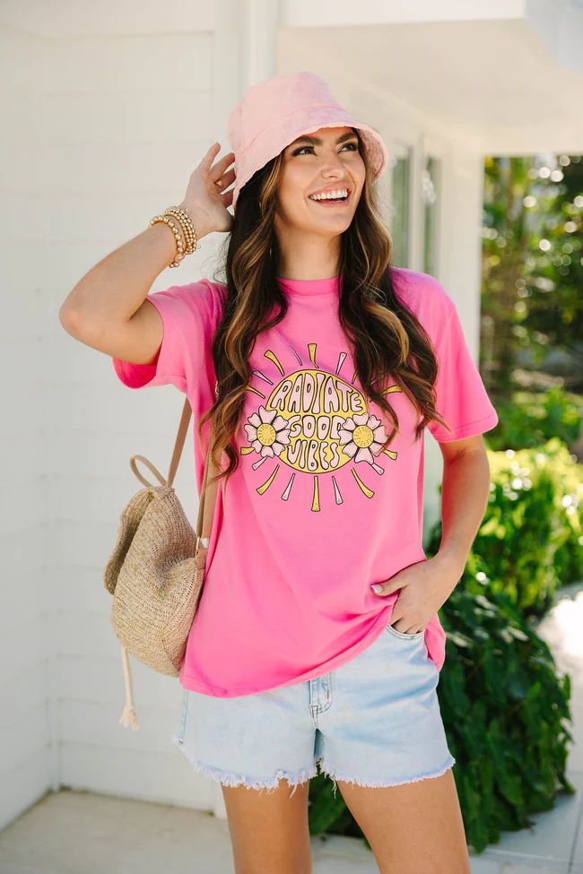 Radiate Good Vibes Hot Pink Oversized Graphic tee | Pink Lily
