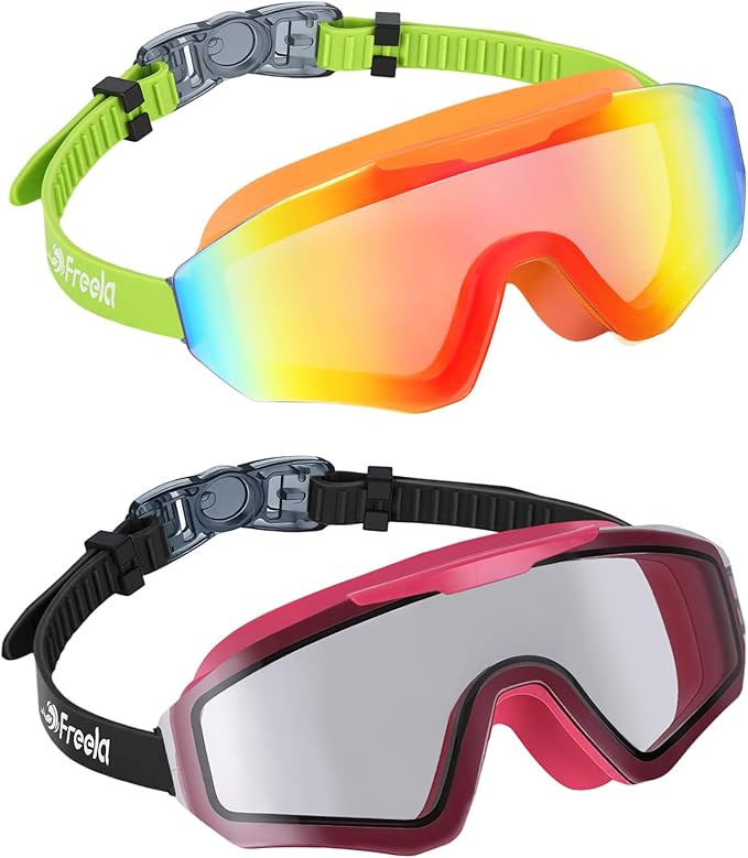 Freela 2 Pack Kids Swim Goggles for 8-16, Anti-Fog UV Protection Extra Silicone Layer Swimming Go... | Amazon (US)