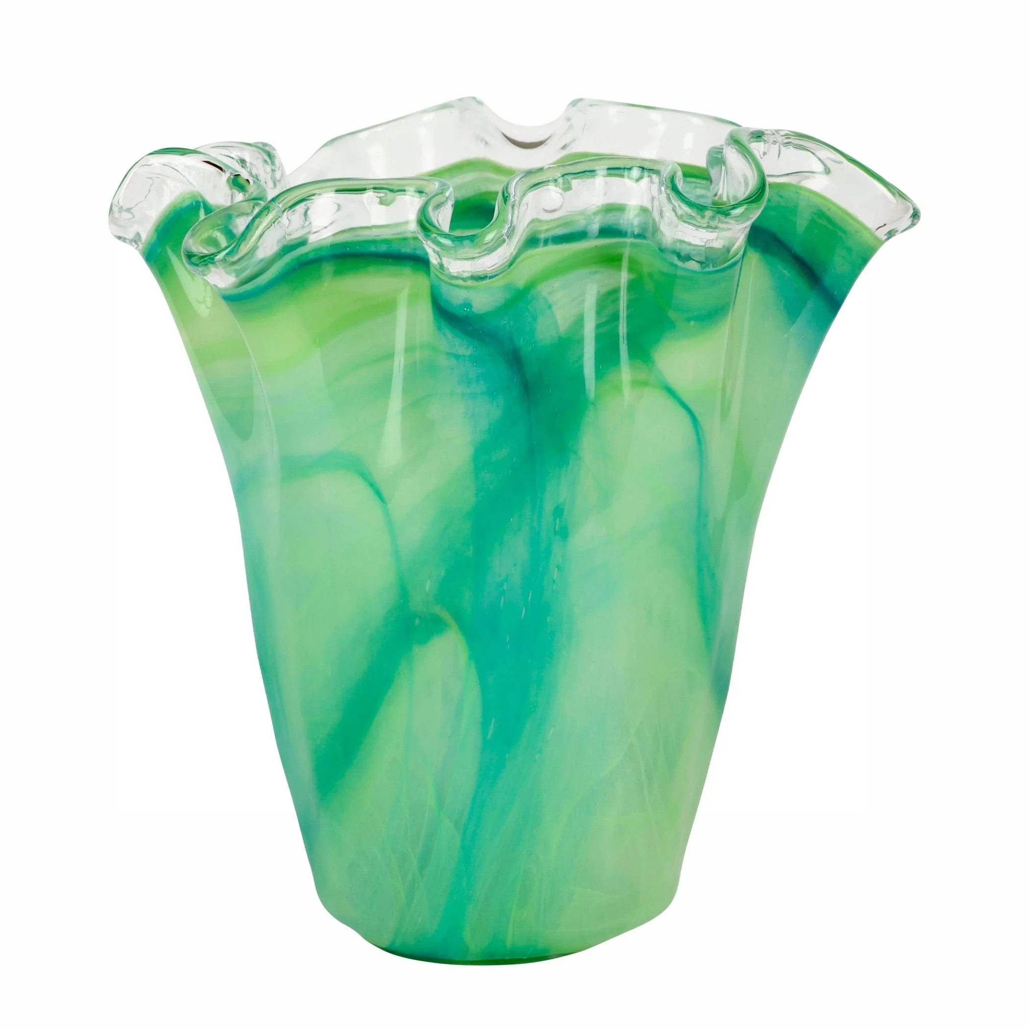 Onda Glass Green Ruffled Vase | VIETRI