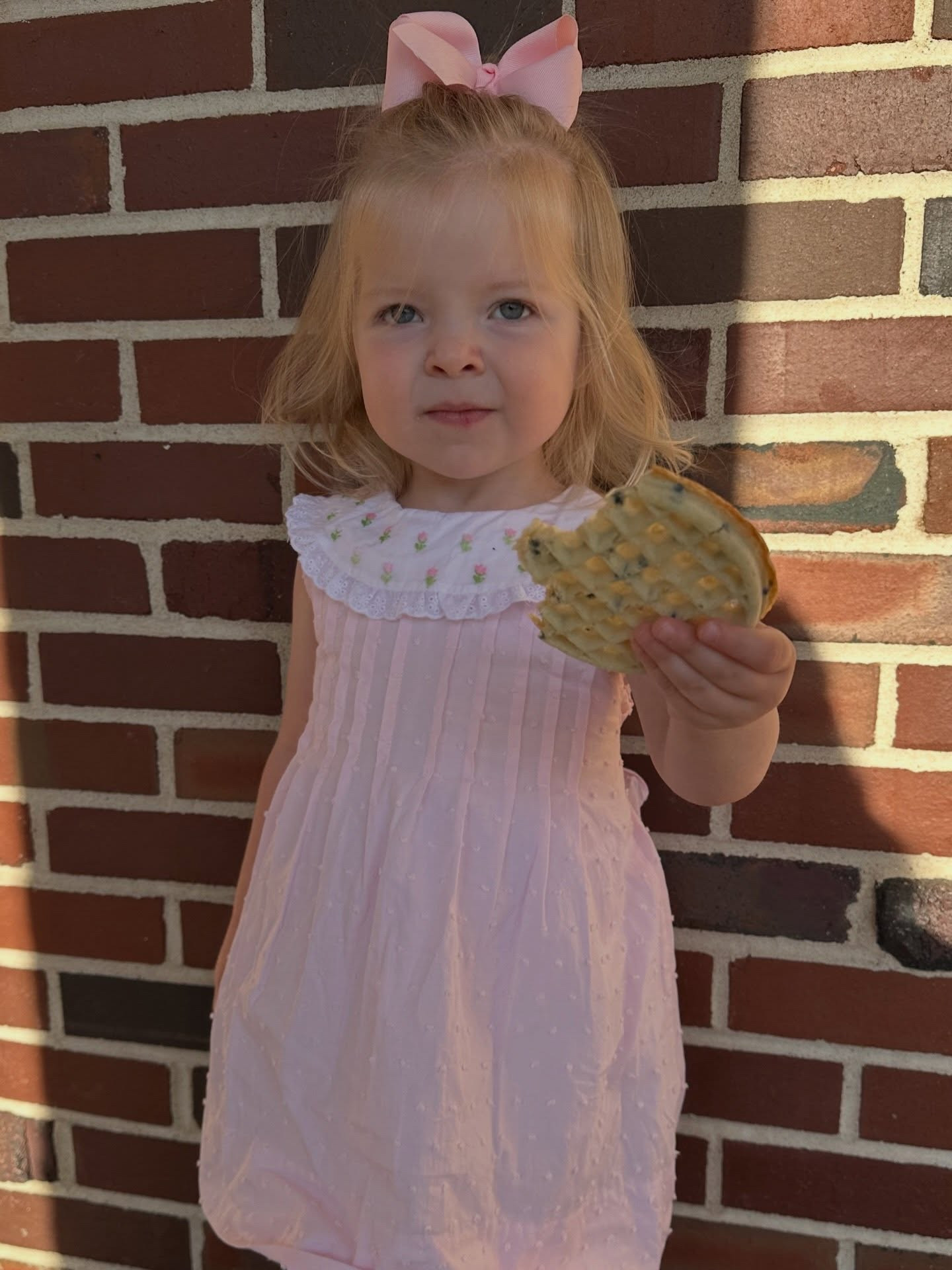 Addison’s #ootd • Oh you wanted a nice picture in a spring dress? Nice try. Here’s an @eggo_us waffle instead! 🧇