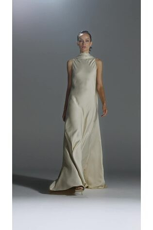Reiss Champagne Keira Atelier Duchess Satin Cape Maxi Dress | Reiss UK