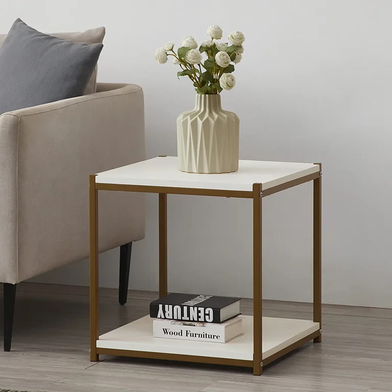 Caffoz Square End Side Table, White/Gold | Walmart (US)