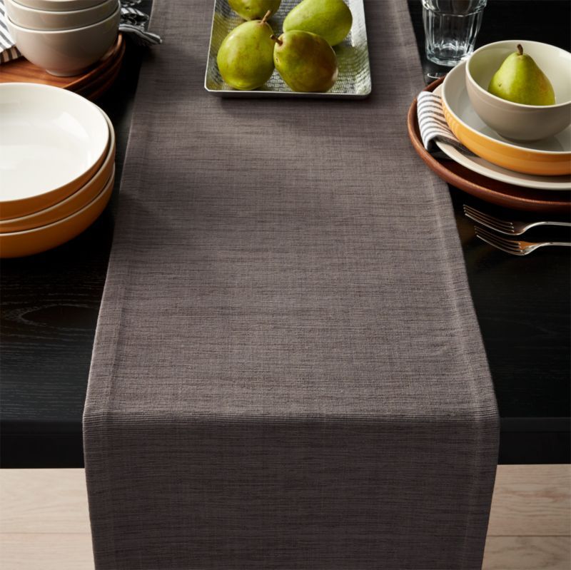 Grasscloth 120" Graphite Grey Table Runner + Reviews | Crate and Barrel | Crate & Barrel