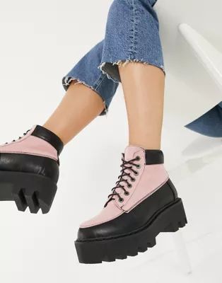 Lamoda chunky hiker boots in pink | ASOS (Global)