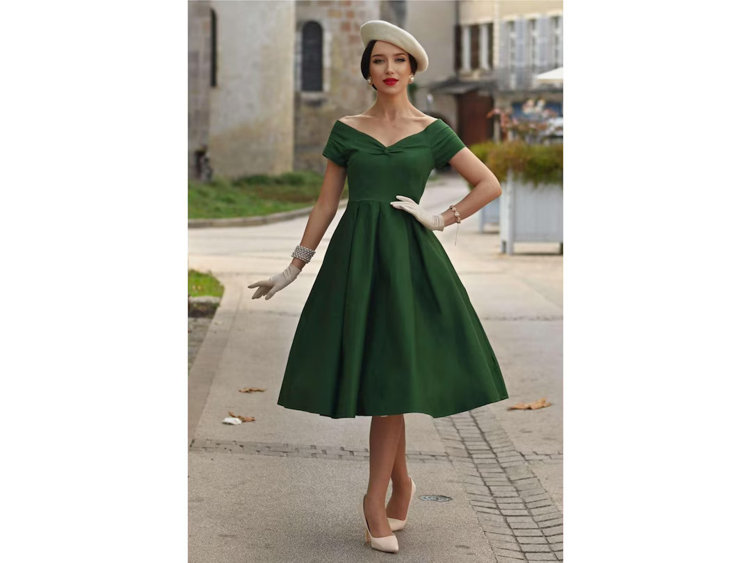 Lily Dark Green off Shoulder Dress - Etsy UK | Etsy (US)