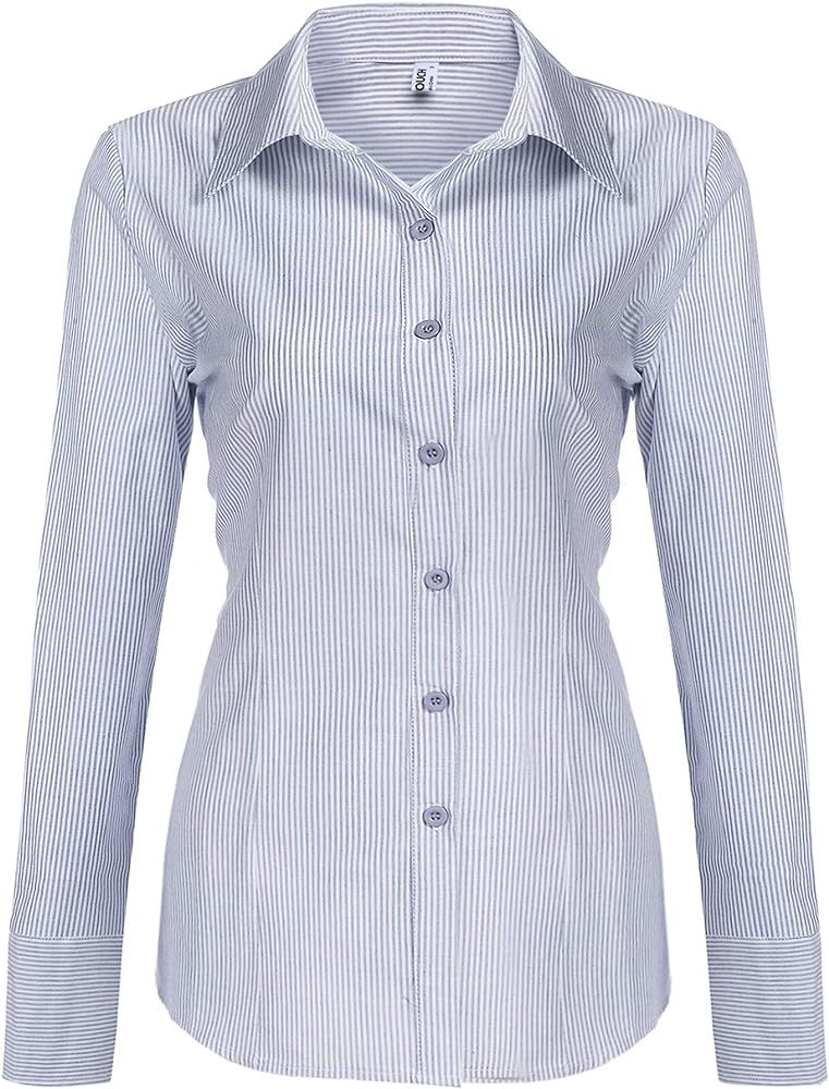 HOTOUCH Womens Cotton Basic Button Down Shirt Slim Fit Dress Shirts | Amazon (US)