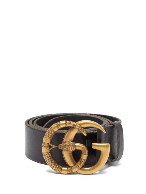 Gucci - GG Snake-buckle Leather Belt - Mens - Black | Matches (US)