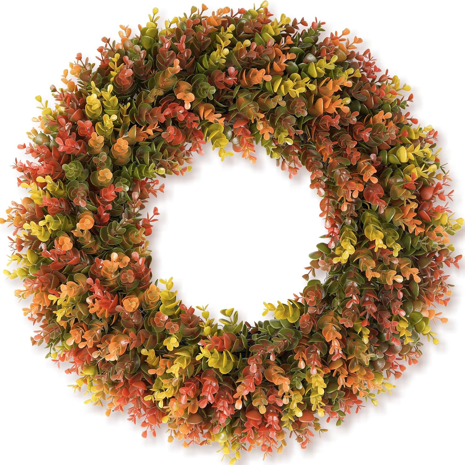 20" Fall Boxwood Wreath for Front Door, Artificial Autumn Wreath with Detachable Hello Sign, Foldable Waterproof and UV Resistant DIY Wreath for Indoor/Outdoor Porch, Window Thanksgiving Decor | Amazon (US)