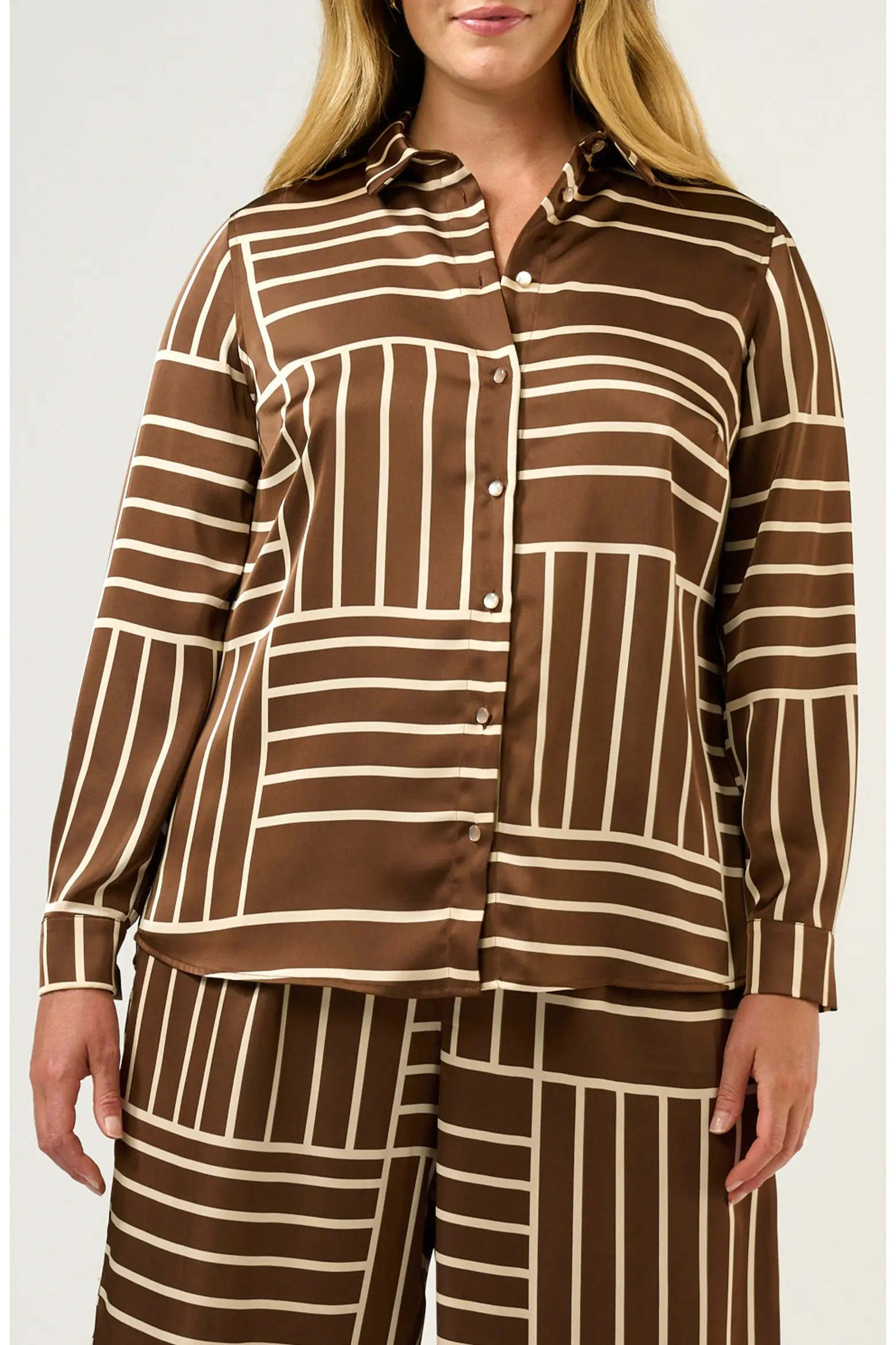 Estelle Josie Geo Stripe Satin Button-Up Shirt (Women) | Nordstrom | Nordstrom