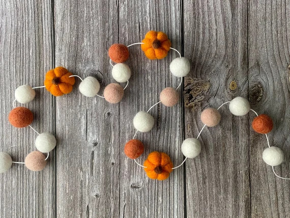 FALL Decor. Pom Poms Garland. Pumpkin Decor. Pumpkin Garland. - Etsy | Etsy (US)