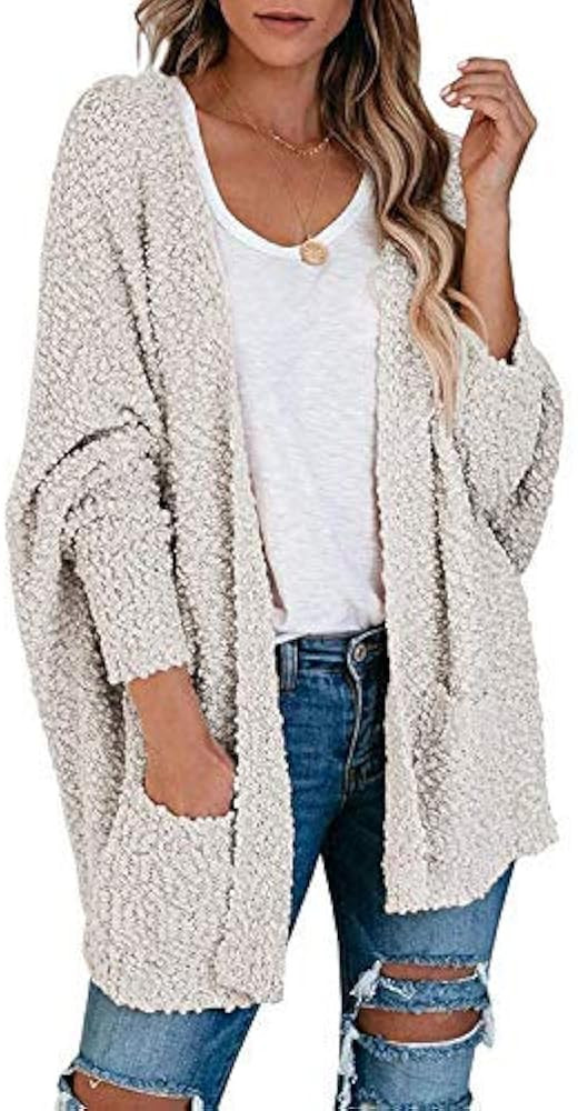 ZESICA Women's Popcorn Long Sleeve Open Front Chunky Knit Oversized Cardigan Sweater Coat | Amazon (US)