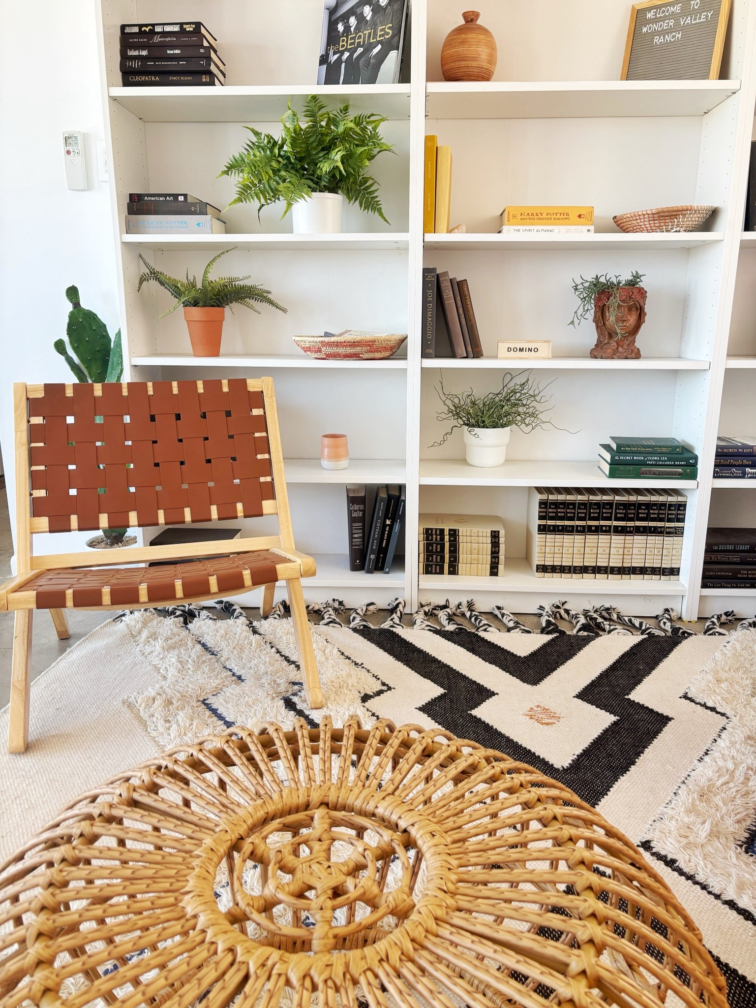 Coolest little accent chair and rattan ottoman to read a book at the ranch! 

#LTKHome