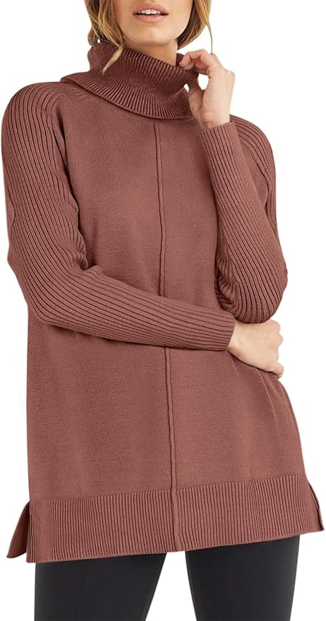 ANRABESS Women's Turtleneck Oversized Sweaters 2023 Fall Long Sleeve Knit Split Hem Tunic Pullove... | Amazon (US)