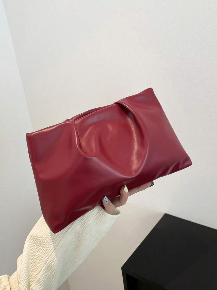 New Spring/Summer Fashion Solid Color Clutch Bag, Pleated Cloud-Shaped Pouch, Solid Color Casual Envelope Bag, Cosmetic Bag, Travel Accessory Bag, Liner Bag, Toiletry Bag, Storage Bag, Elegant Prom Bag | SHEIN