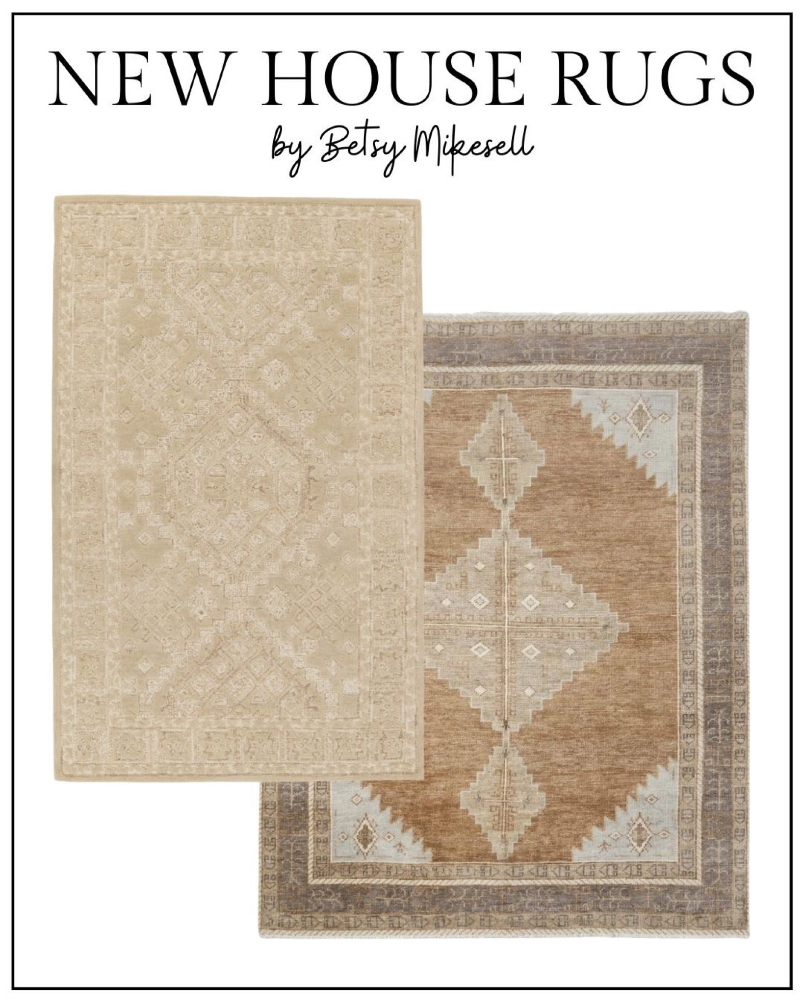 Jaipur Living Farryn Tomoe Far01 Tan Area Rug features a tribal-inspired center medallion in warm hues of tan and cream. Our’s is 9 x 12. 
The Kehoe Rug from Lulu and Georgia is woven with a wool and cotton blend and has a deeper dessert palette. Our’s is 10 x14. 
We are in love with both in our new home! ❤️

#LTKFind #LTKstyletip #LTKhome