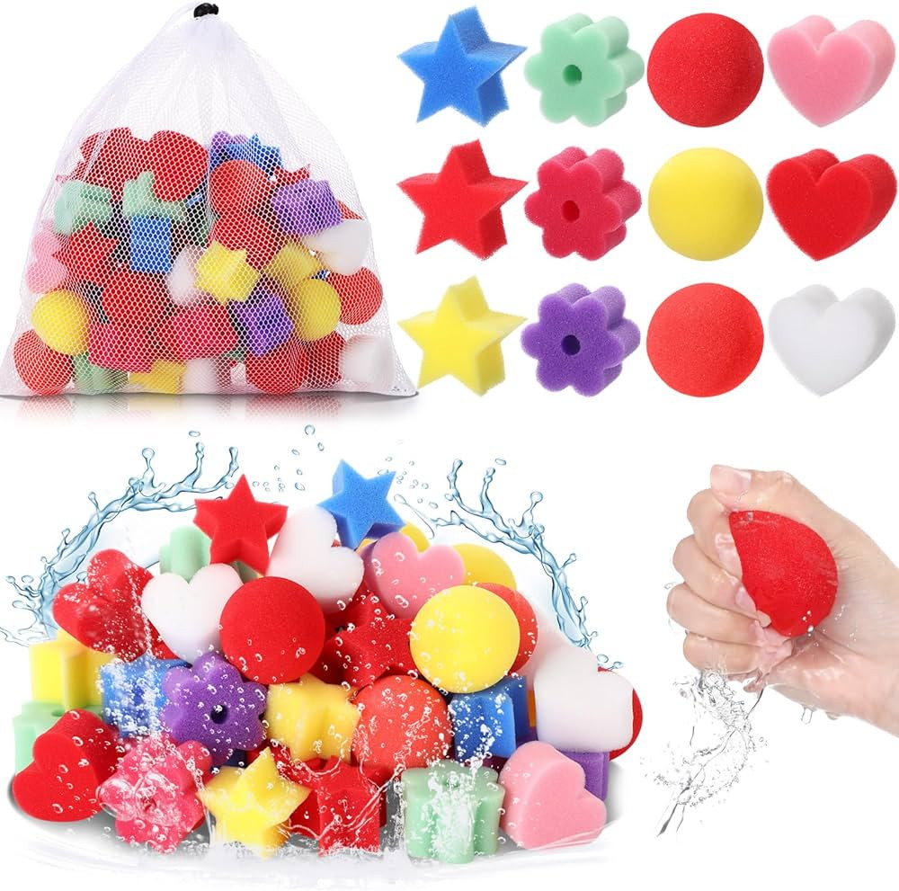 Amazon.com: HyDren 60 Pcs Reusable Water Balls 2 Inch Colorful Absorbent Sponge Love Five-Pointed... | Amazon (US)
