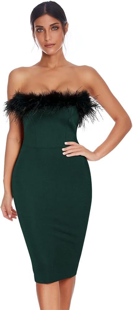 meilun Strapless Dress for Women Feather Formal Dresses Evening Party Mini Bandage Dress | Amazon (US)