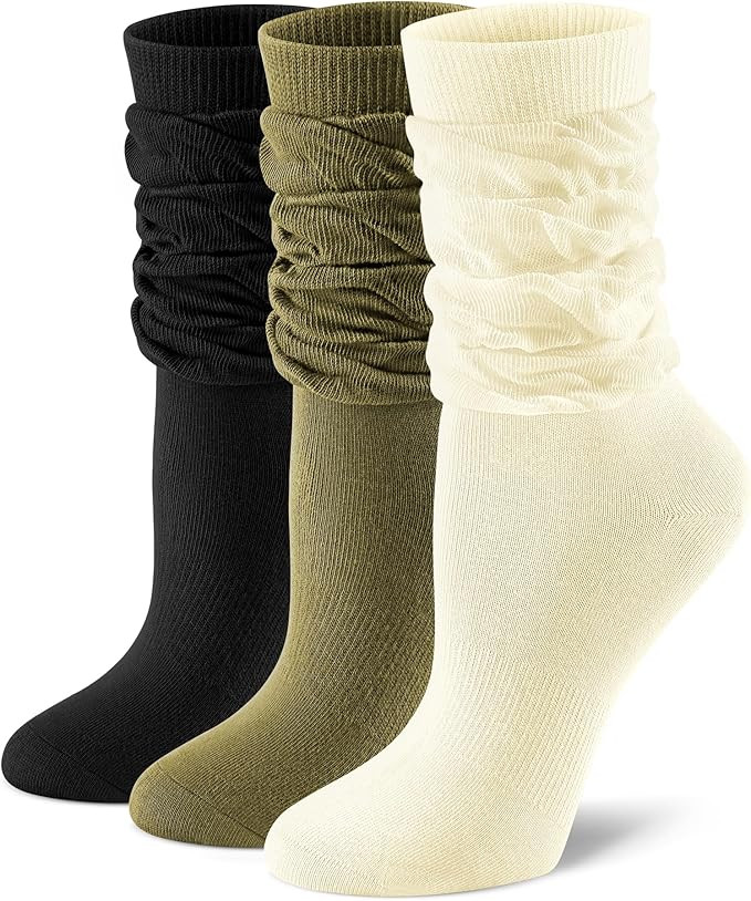 FITRELL Slouch Crew Socks for Women, Pre-sewn Slouch Look Soft Cotton Mid Calf Retro Cute Socks 3... | Amazon (US)