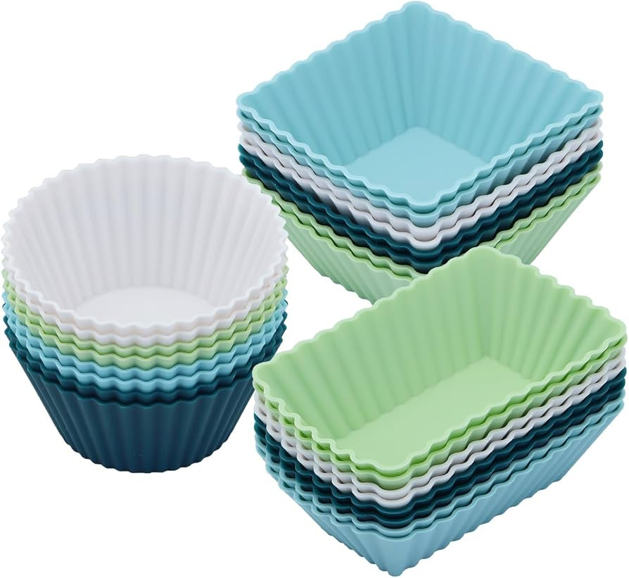 24Pack Silicone Muffin Cups, Reusable Cupcake Liners Molds for Baking, 3 Shapes Lunch Box Bento D... | Amazon (US)