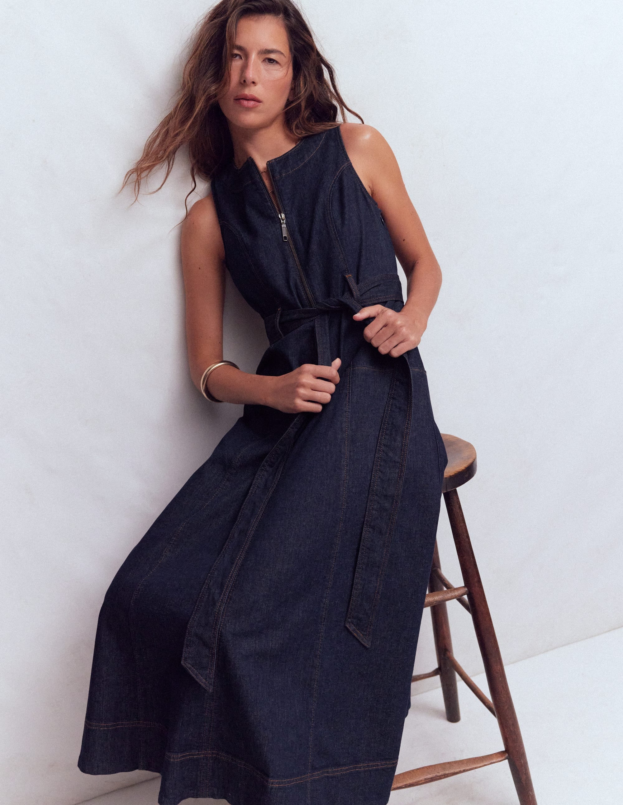 Sleeveless Zip Denim Dress-Indigo Wash | Boden UK