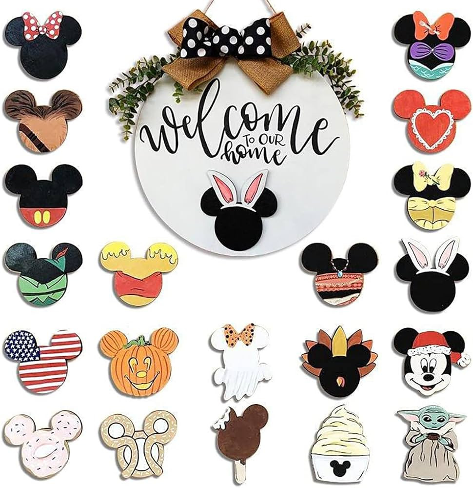 Welcome Sign Vinyl Door Hanger with 20 Different Interchangeable Logos,Magical Cute Mi-ckey Mouse... | Amazon (US)