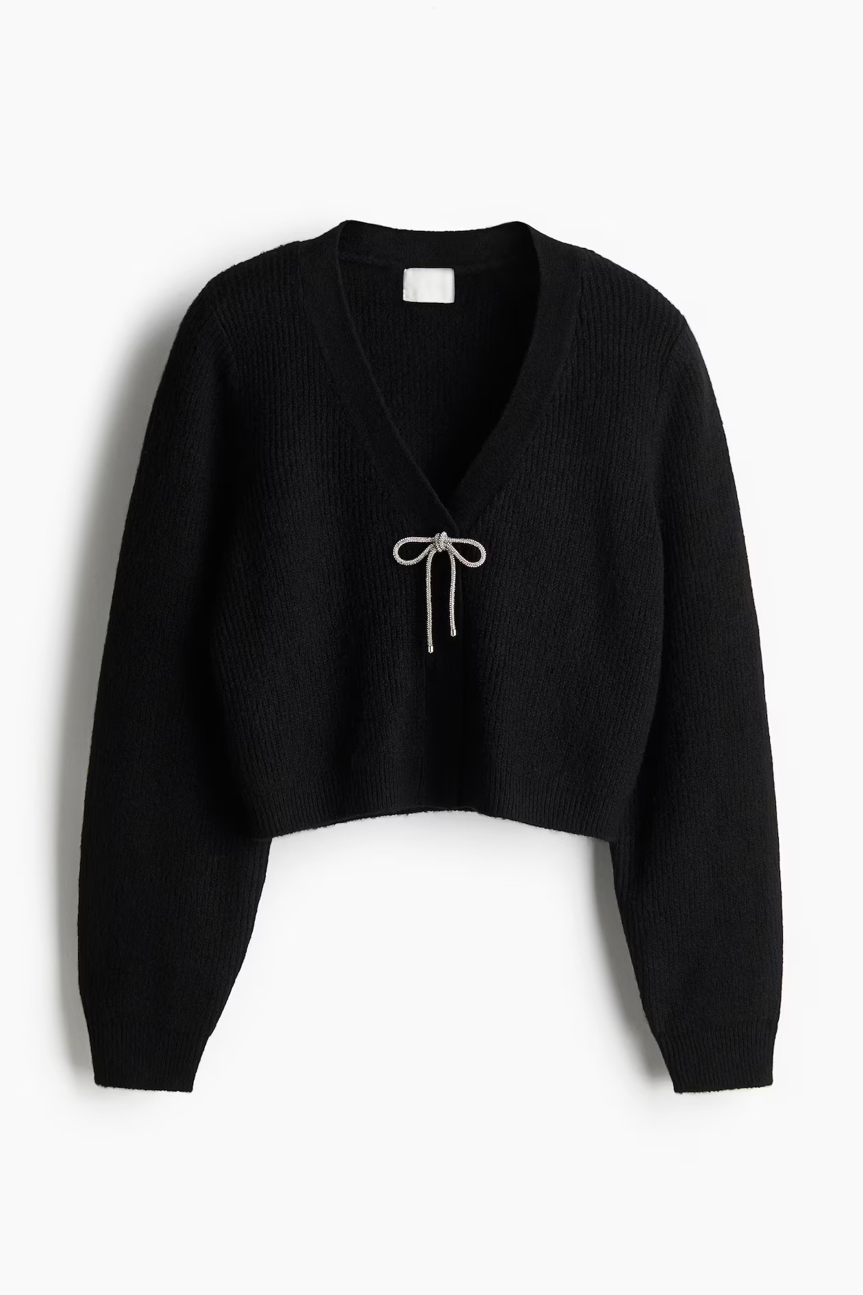 Bow-Detail Rib-Knit Cardigan - Black - Ladies | H&M US | H&M (US + CA)