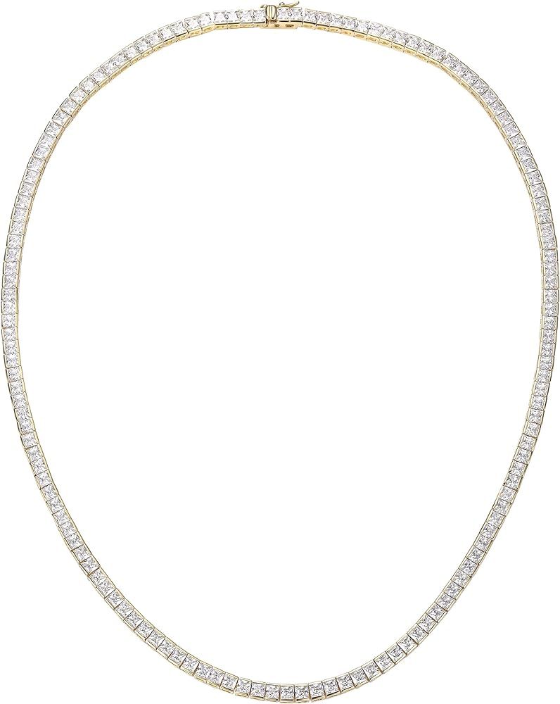 MDFUN Tennis Necklace 18K White Gold/Yellow Gold Plated | 3.0mm Square Cubic Zirconia Cut Bezel S... | Amazon (US)