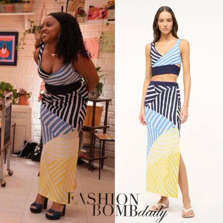 You ask, we answer! Carla Walker writes, “I hope this email finds you well. Can you give me details on the dress Quinta wore in the finale?” @quintab appeared on the finale of @abbottelemabc wearing a look by @staud.clothing ($145 top, $195 skirt). Find a link to purchase in our bio! What do you think of #abbottelementary ? Hot! Or Hmm..?
🎥 @abbottelemabc #quintabrunson #quintabrunsonfbd #staud 