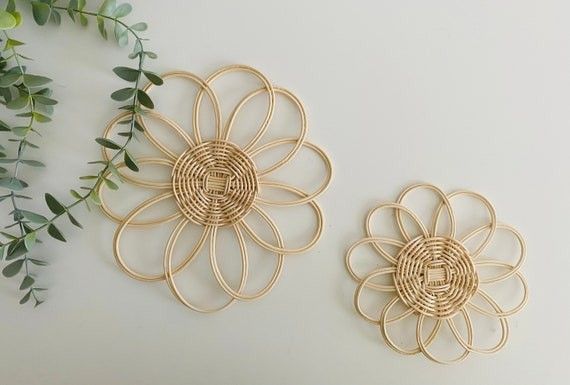 Handmade Rattan Flower Wall Hanging | Nursery Wall Decor | Boho Wall Decor | Wicker Daisy Shelf D... | Etsy (US)