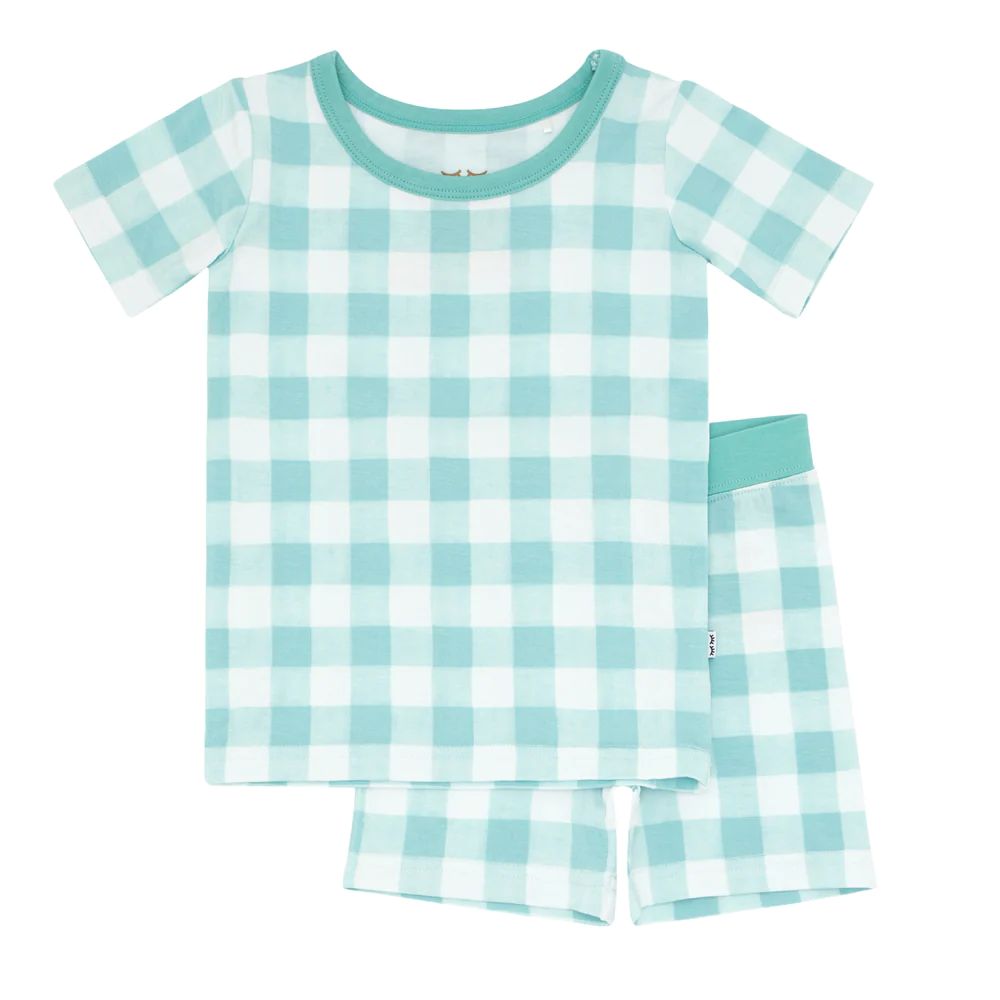 Aqua Gingham Two-Piece Short Sleeve & Shorts Pajama Set | Little Sleepies